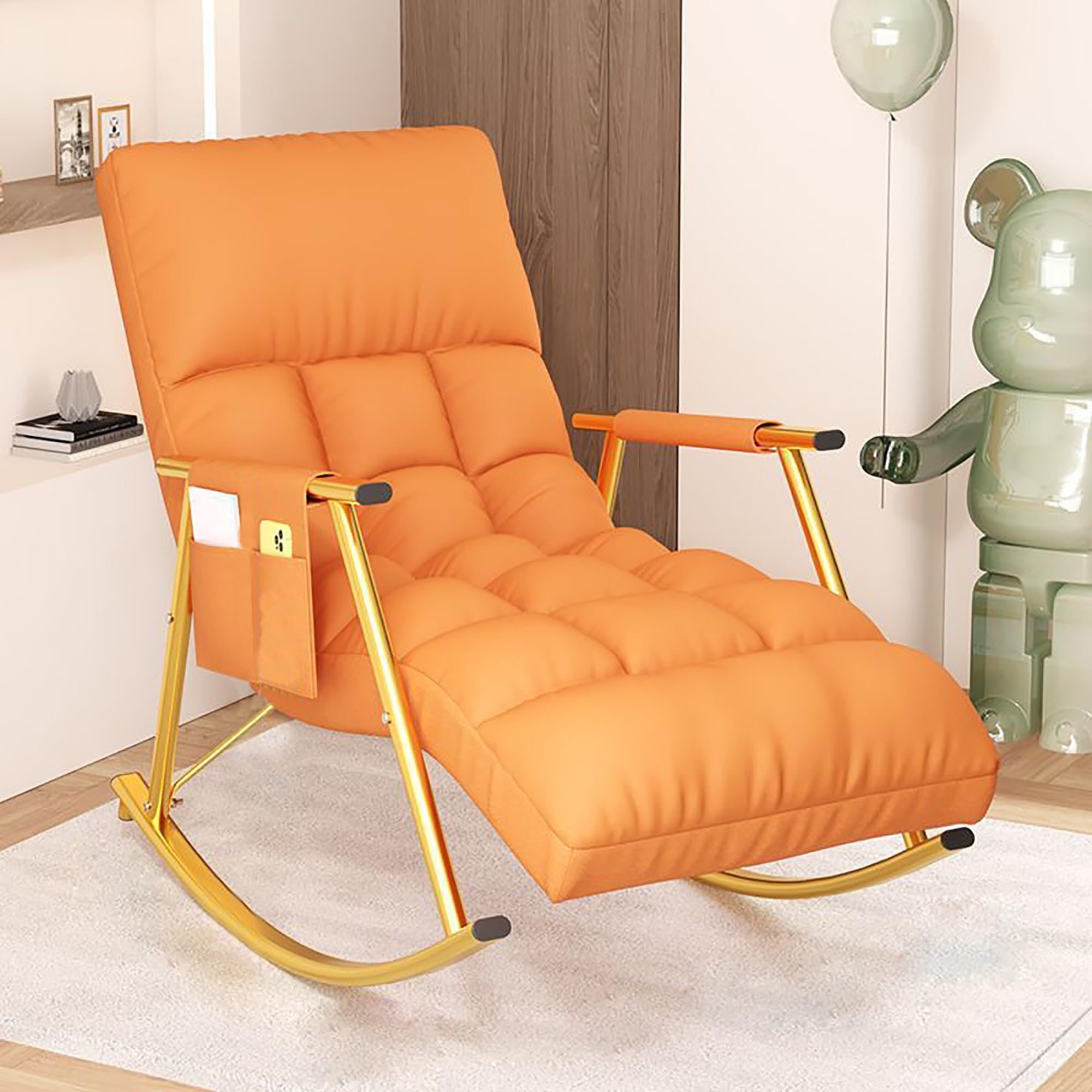 新品❤️オレンジ色ロッキングチェア 耐荷重350kg Amazon｜ロッキングチェア、リクライニングチェア、5方向に調節可能な